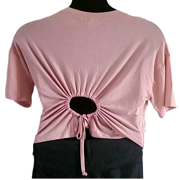 Poof New York Short Sleeve Shirt Rear Cutout Tie - Size Large, Soft Pink (NWOT) - Picture 6 of 6